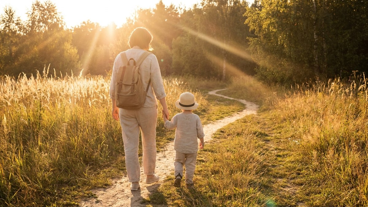 Adulto e crianca caminhando de maos dadas ao por do sol - previdencia para o filho, Rio Rubio Corretora