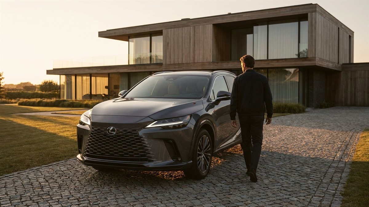 Lexus RX em frente a casa de luxo ao por do sol - seguro de Lexus pela Rio Rubio Corretora